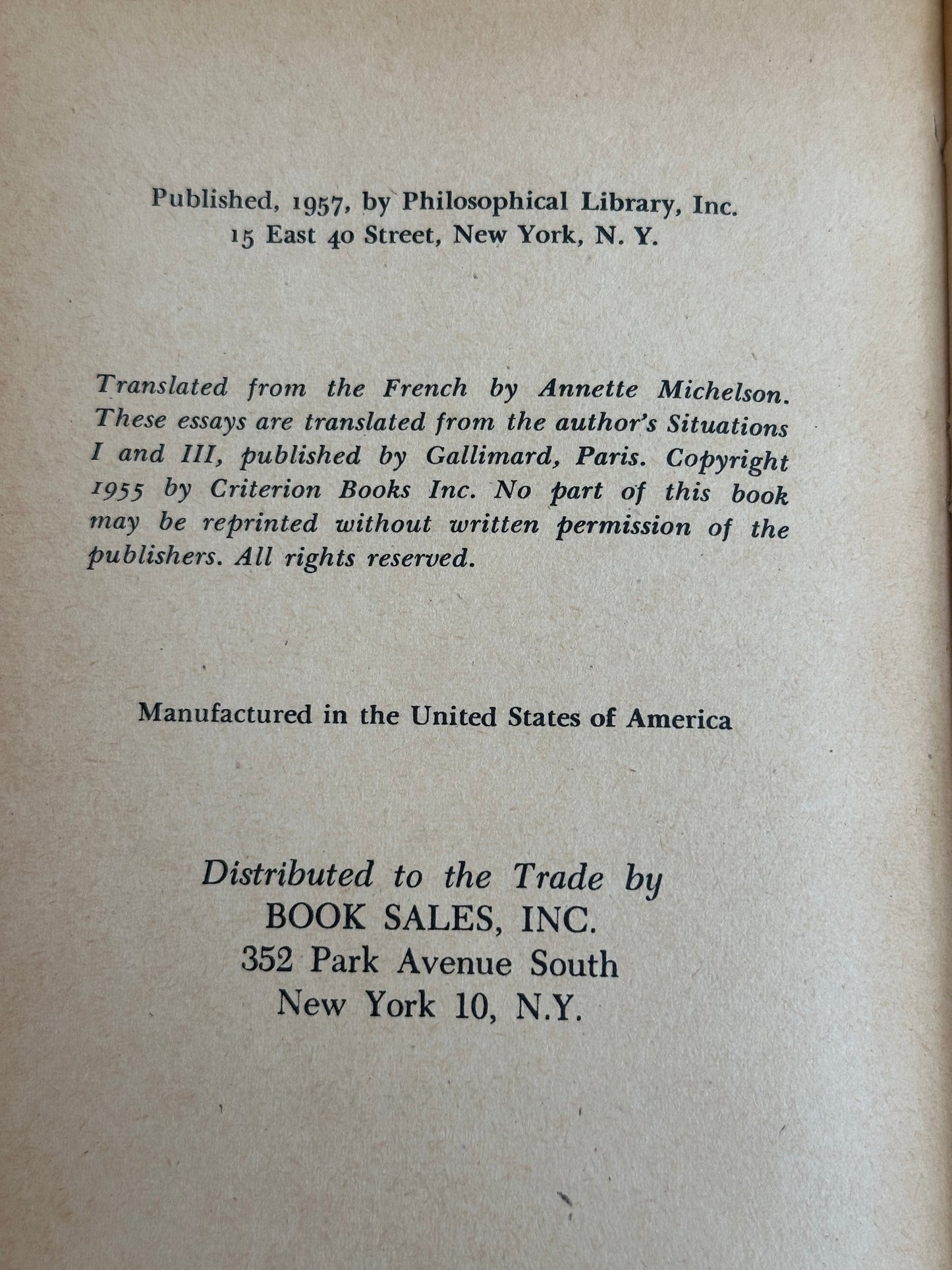Literary Essays by Jean-Paul Sartre