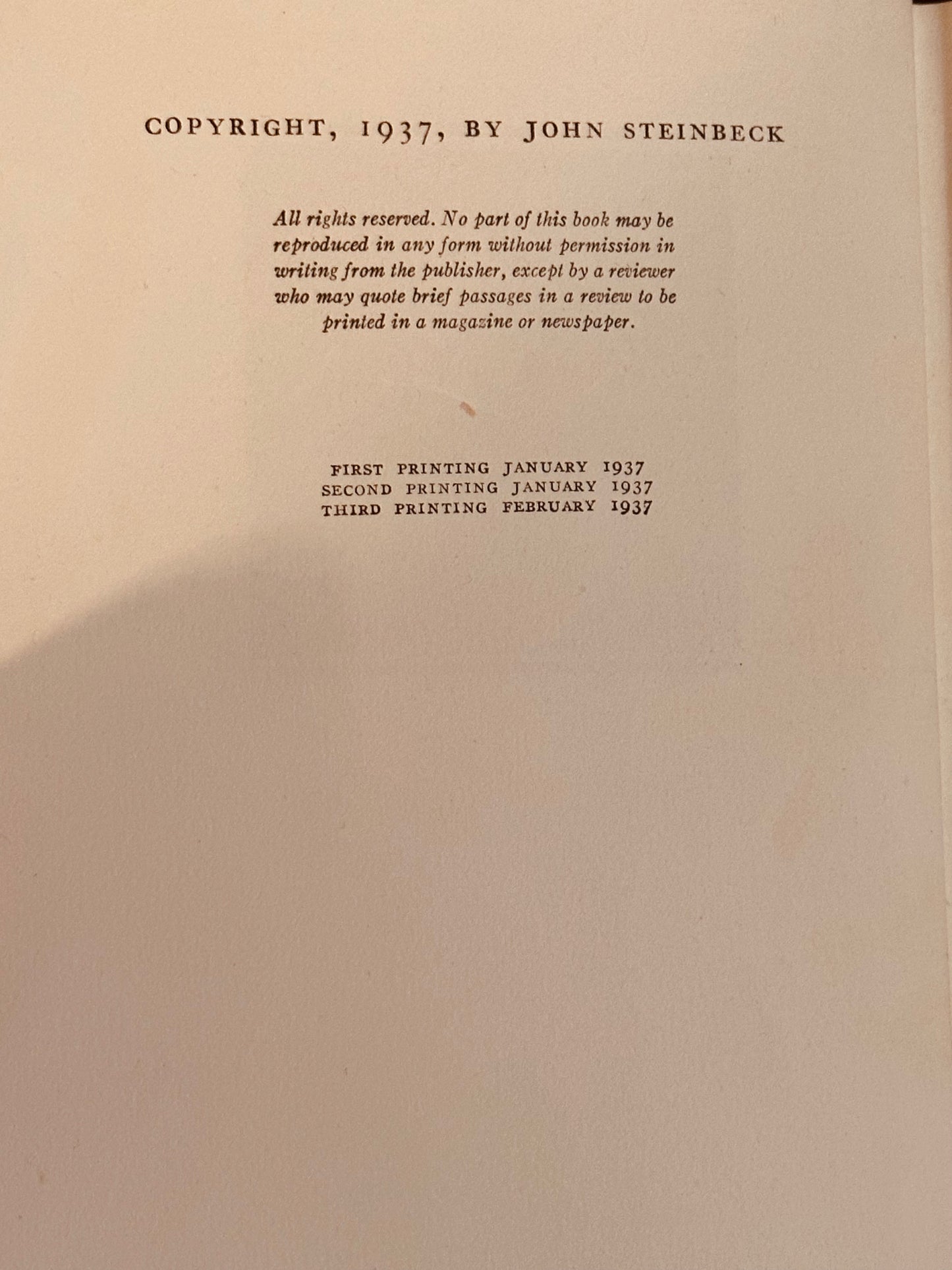 Of Mice and Men by John Steinbeck (First Edition)