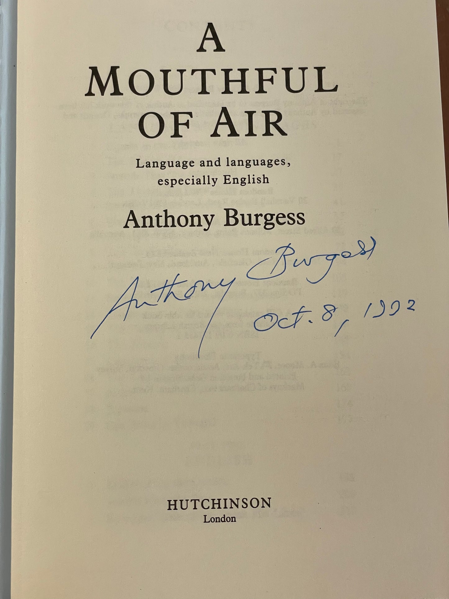 A Mouthful of Air by Anthony Burgess (signed)