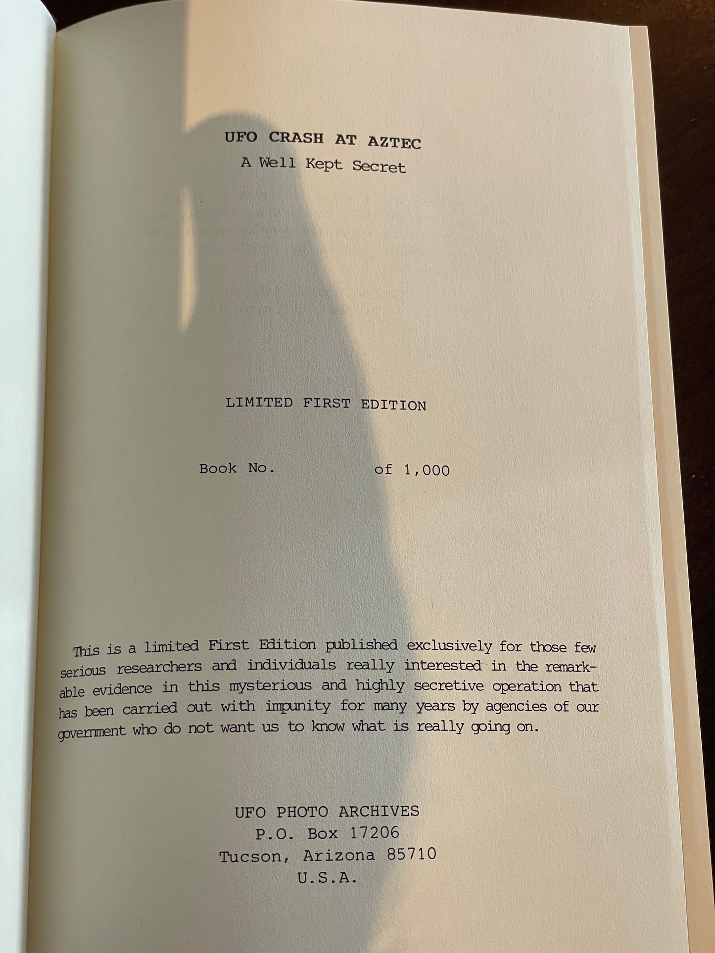 UFO Crash at Aztec by William Steinman Limited First Edition