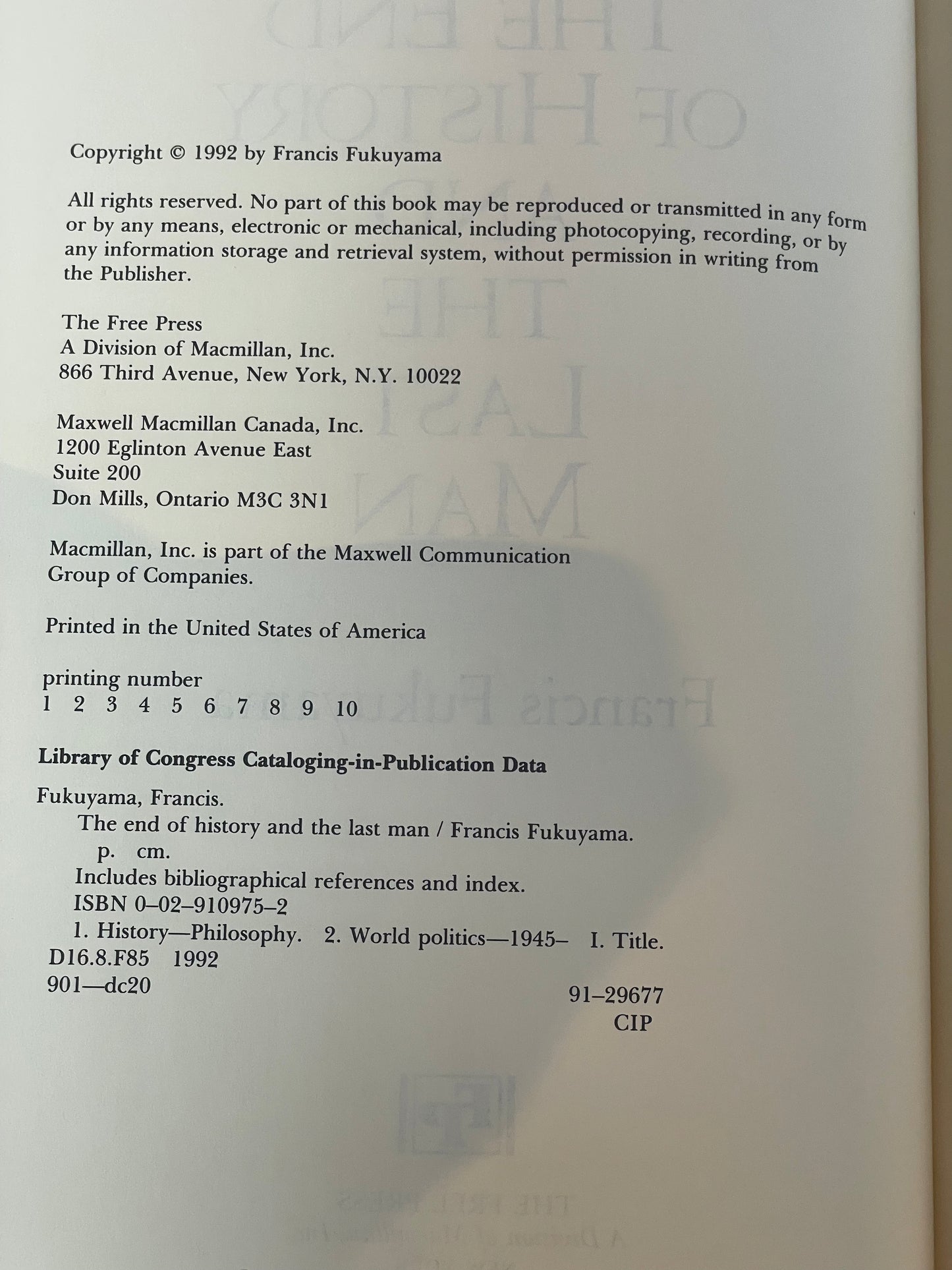 The End of History and The Last Man by Francis Fukuyama (First Edition)