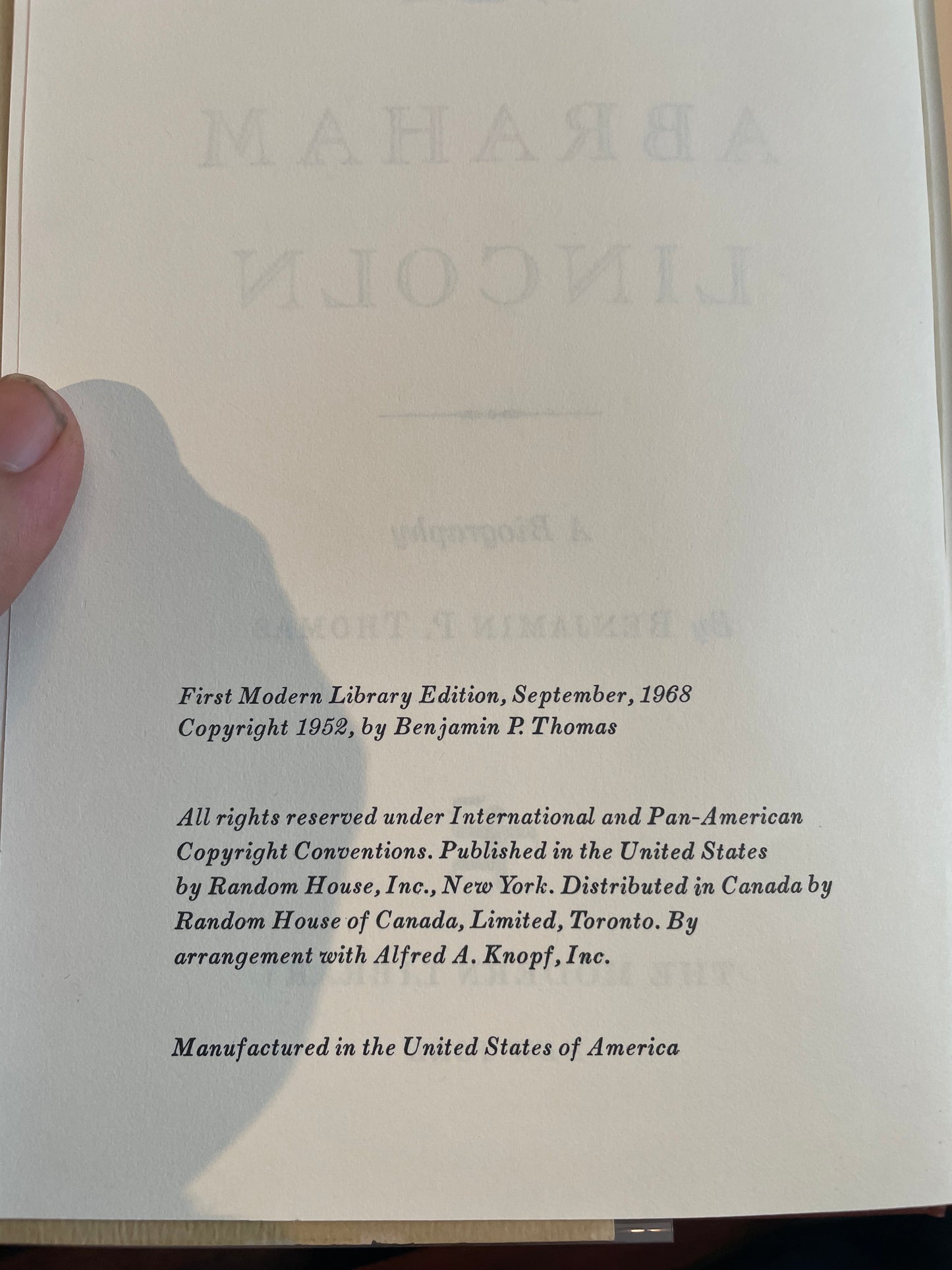 Abraham Lincoln by Benjamin P. Thomas (first edition, 1968)