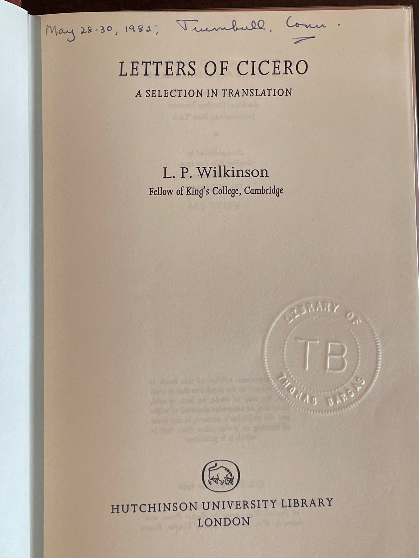 Letters of Cicero by L.P Wilkinson