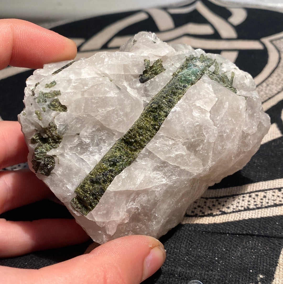 Green Tourmaline in Quartz Chunk