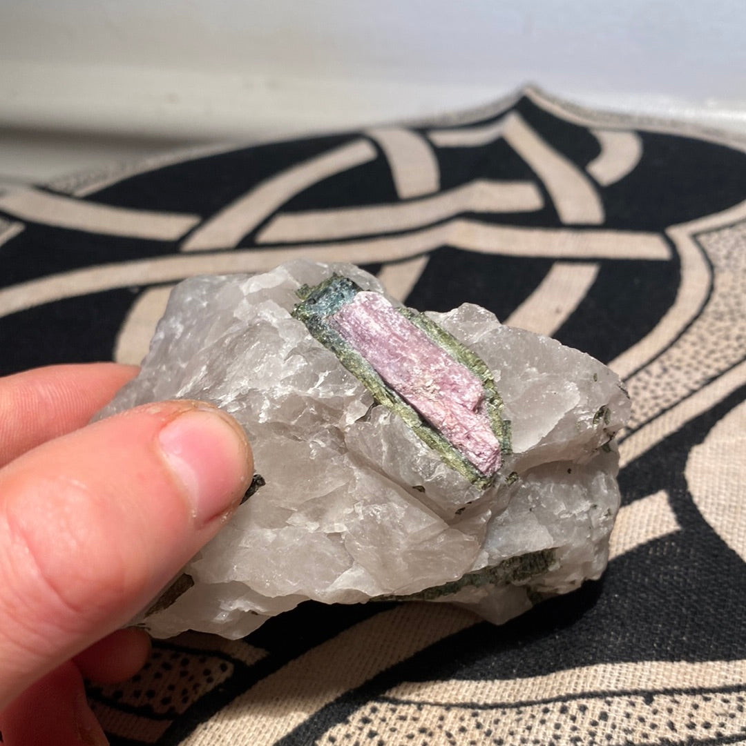 Green Tourmaline in Quartz Chunk