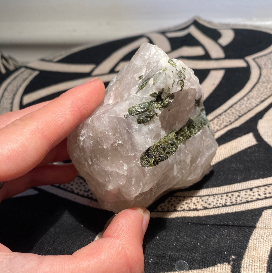 Green Tourmaline in Quartz Chunk