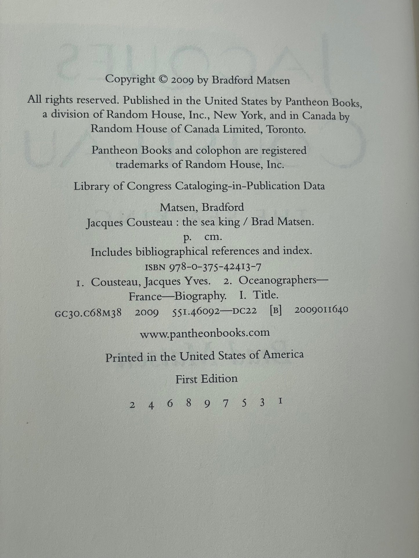 Jacques Cousteau by Brad Matsen (First Edition, Signed)